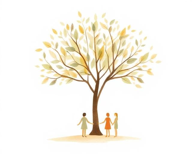 A tree with a family beneath it